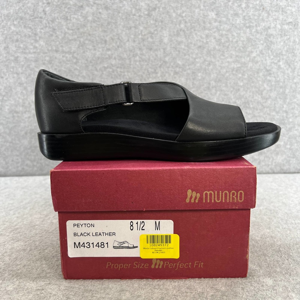 Munro Peyton Leather Cutout Arch Support Flat Sandal - Black -Women  8.5 *NEW